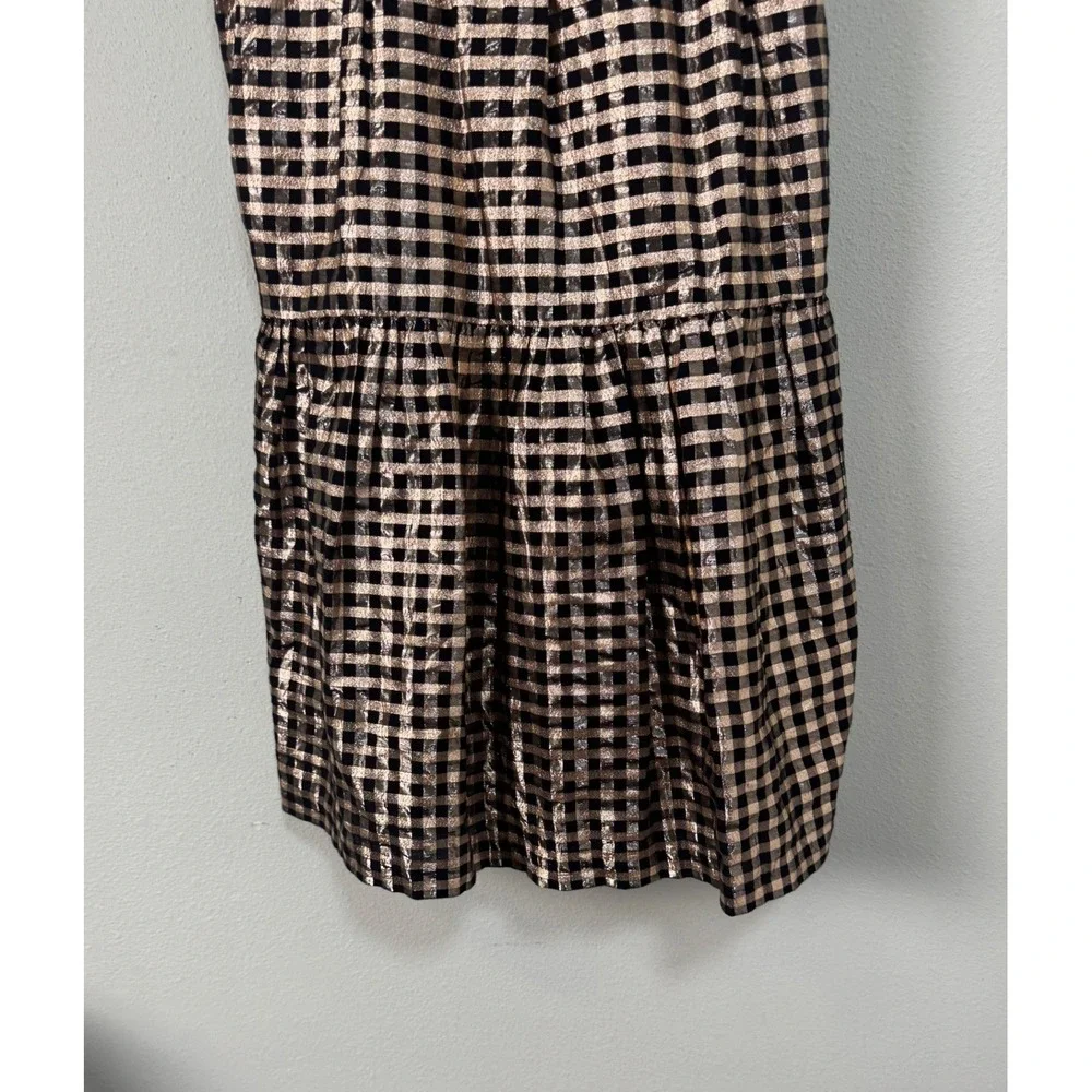 J.Crew Lurex Black & Gold Metallic Gingham Tiered Mini Dress BM072‎ Size 6 NEW